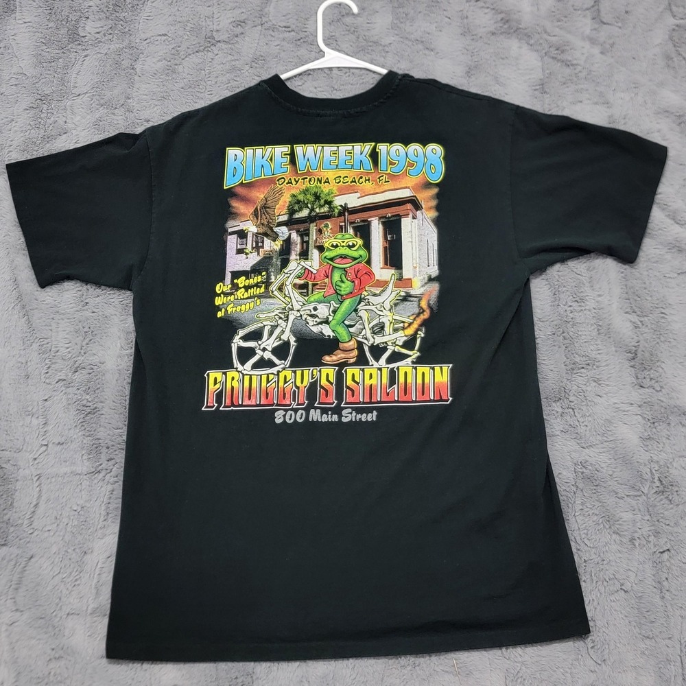 Vintage 90s Daytona Bike Week Froggy's Saloon Shirt‎ Mens XL (Fits L) Black 1998